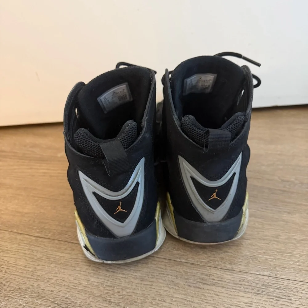 Jordan Black and Gold Sneakers true flight men size 10